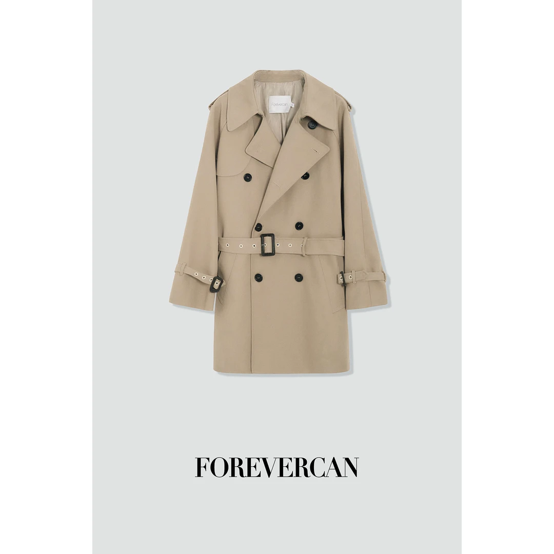 FOREVERCAN“香榭丽舍”复古英伦风经典中长款风衣外套SC22018B