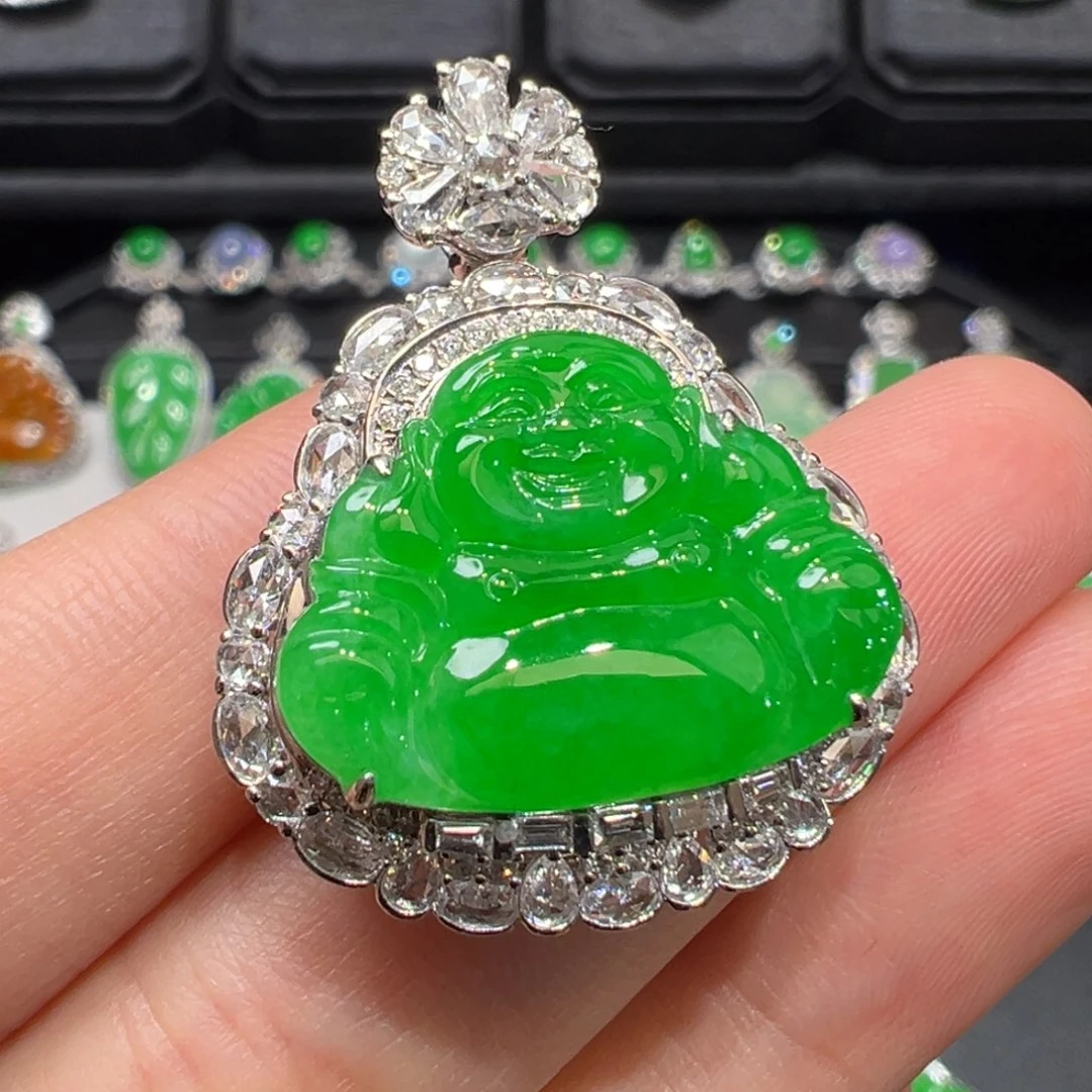 翡翠18K金镶嵌吊坠(不含链)收到货48小时鉴赏期