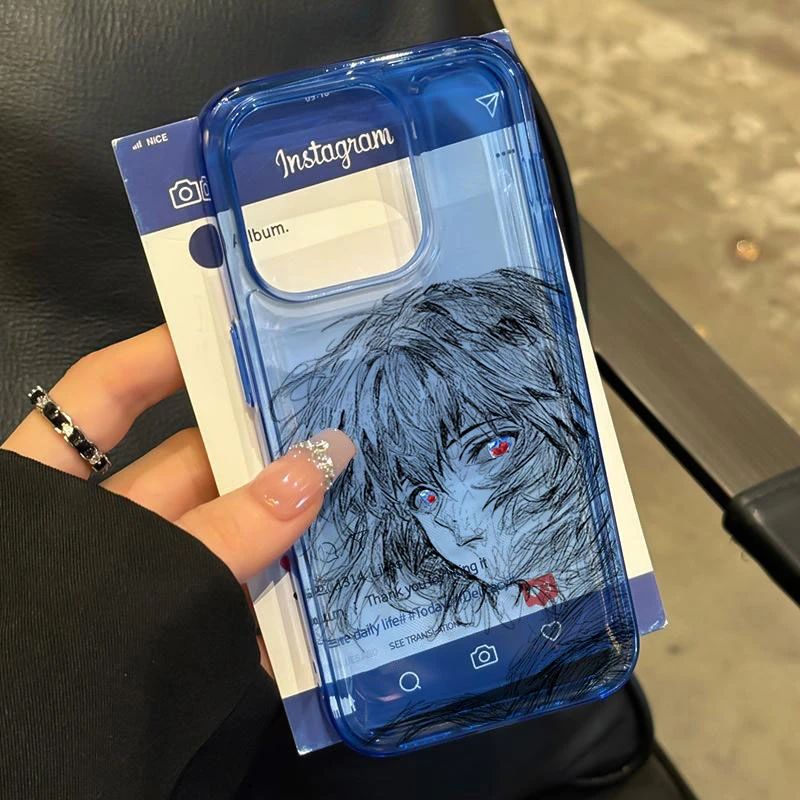 线稿绫波丽适用iPhone16苹果14_15PROMAX软13手机壳12防摔11卡通X