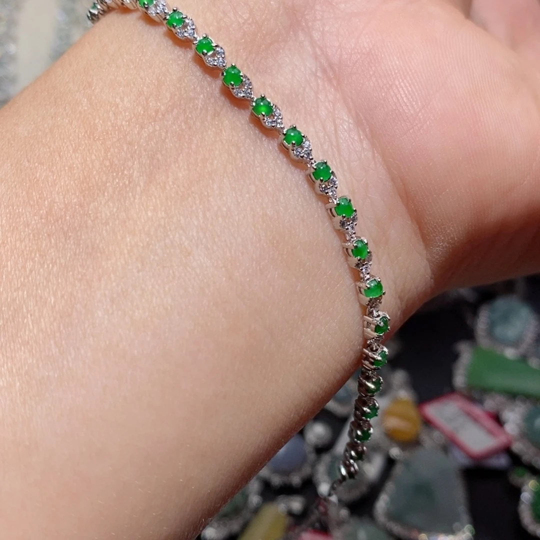 翡翠手链银S925镶嵌ji ik k