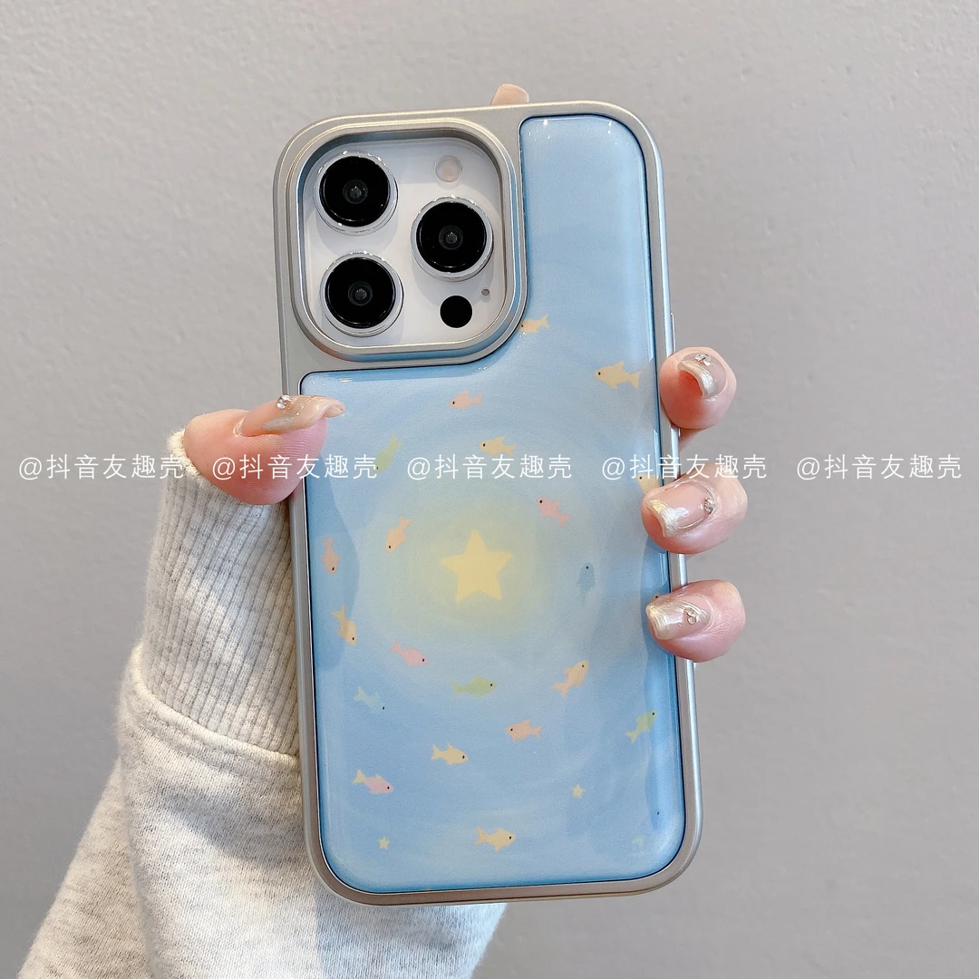 适用于苹果16新款华为荣耀小米大孔滴胶手机壳卡通可爱漩涡星星鱼