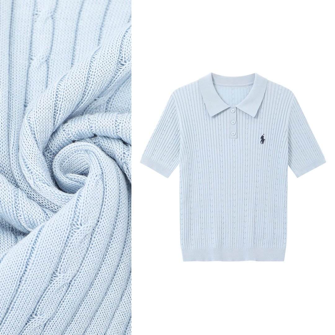 精致时髦 2025夏季新款polo领针织短袖T恤薄款上衣