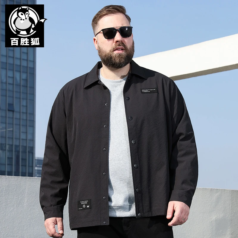 百胜狐大码男装夹克2025春秋胖人加肥宽松休闲时尚翻领工装外套潮