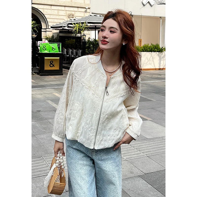 蕾丝绣花防晒气质短外套显瘦棒球上衣女野蛮 25091