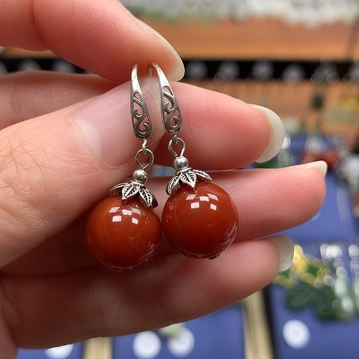 玛瑙/玉髓银S925镶嵌耳环12左右