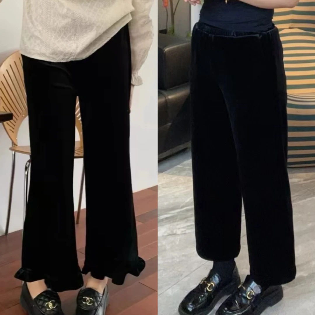 【厚款】冬季新款加厚银狐绒丝绒黑亮亮显瘦遮肉直筒九分裤