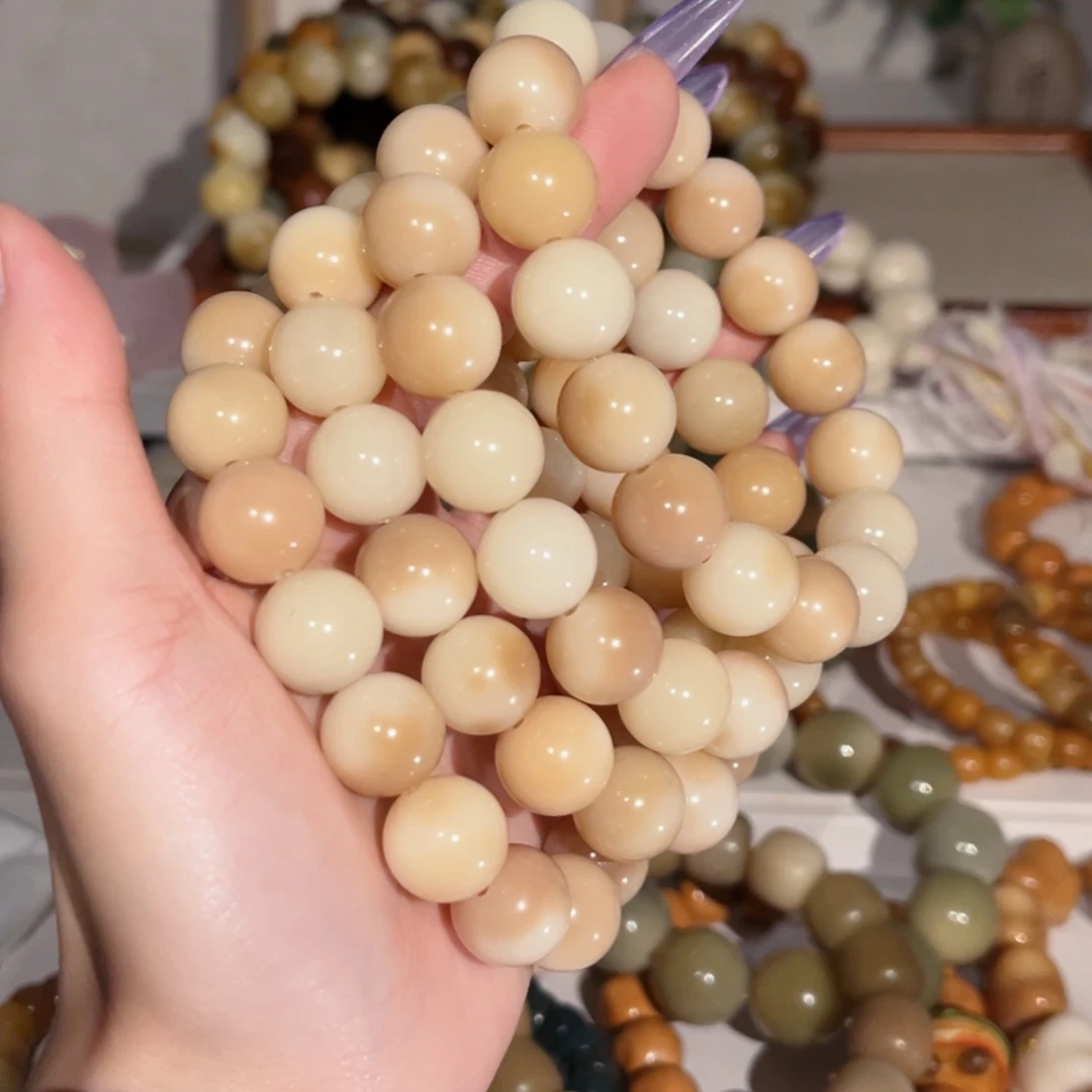 菩提根/象牙果手串14玉化圆珠，A99