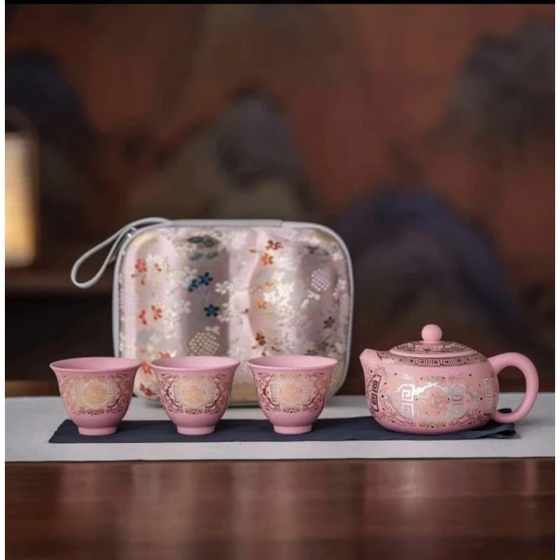 黄志军掐丝手作粉凤鸣壶+3杯+旅行包陶瓷331泡茶壶