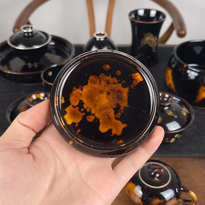 摆件玳瑁釉扁平盖置