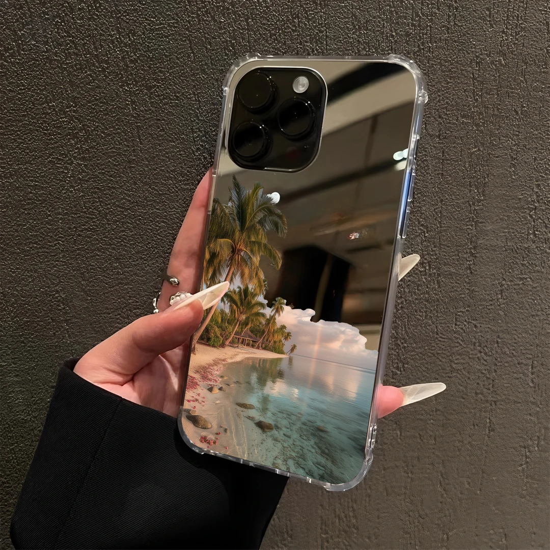 夏日海滩椰树治愈风景适用iPhone15苹果16promax手机壳14镜面1312