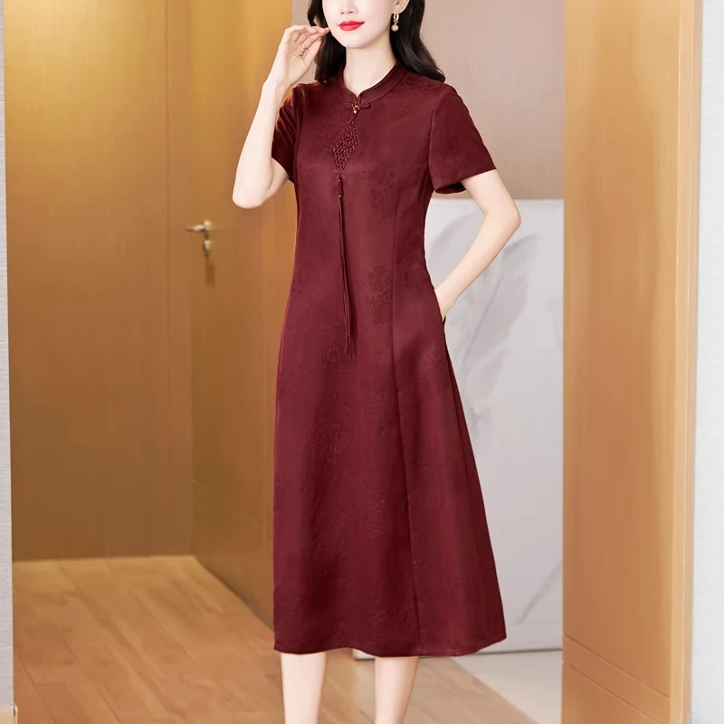 正品香云纱连衣裙2025新款100%桑蚕丝纯真丝年轻款妈妈杭州品牌