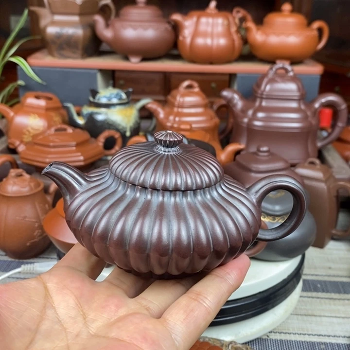 茶壶紫砂筋纹合欢200cc原矿老紫泥还原烧特价