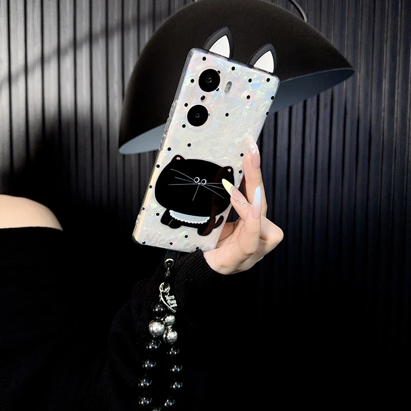 适用荣耀60手机壳新款60pro套honor小众波点卡通大脸猫咪可手提女