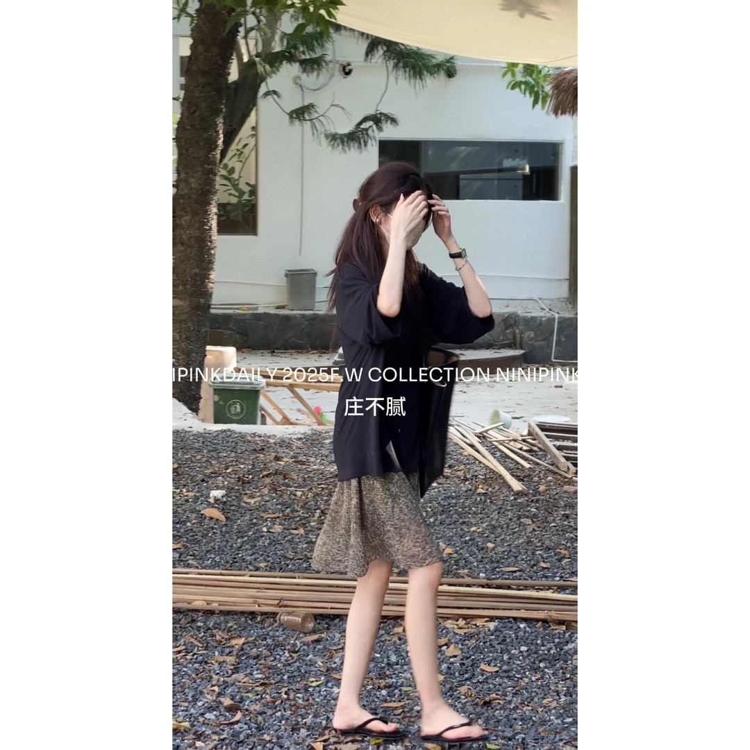 7135Ninipink庄不腻自制【面膜t】基础纯色五分袖T恤女显瘦宽松上衣