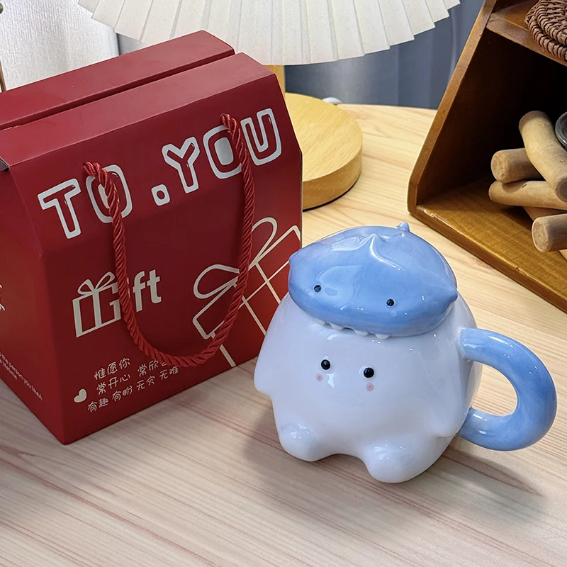 可爱鲨鱼马克杯陶瓷家用喝水杯女生高颜值办公室早餐牛奶咖啡杯子