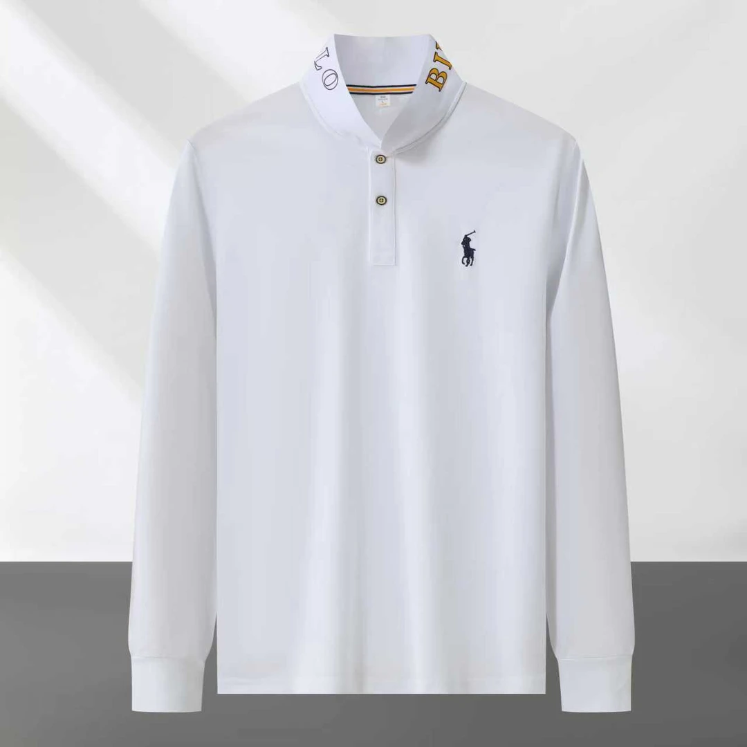 男士秋季长袖Polo衫新疆棉抗皱下摆开叉POLO衫休闲翻领纯色简约