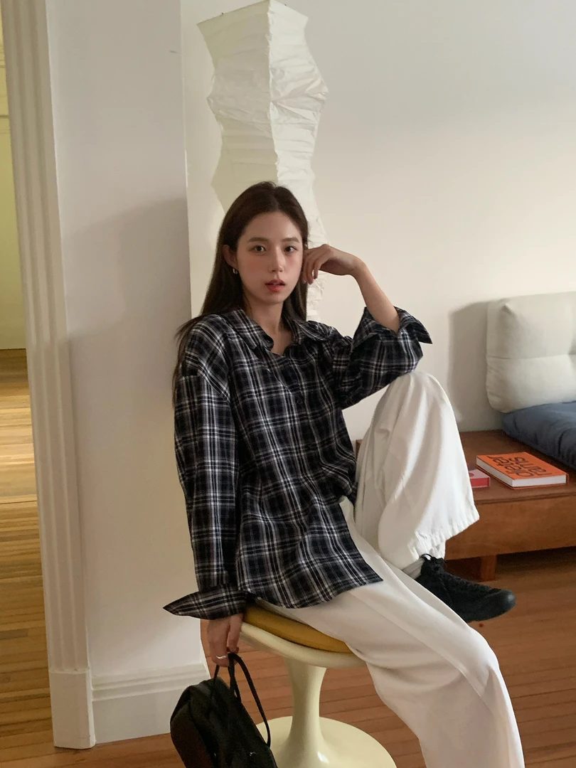6098  翻领格子衬衫（衣长后73  前70）  vvs