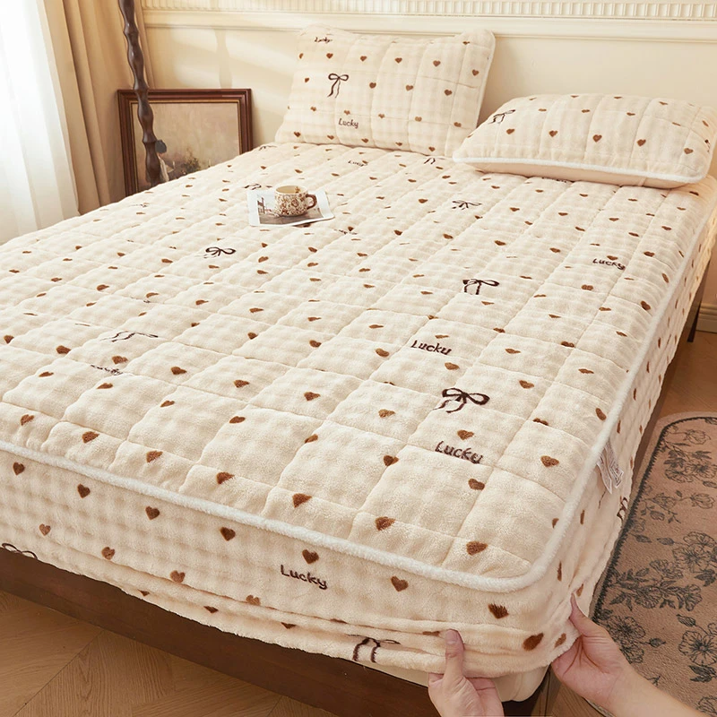 A类泡泡牛奶绒夹棉床笠单件冬季加厚珊瑚绒床垫保护套