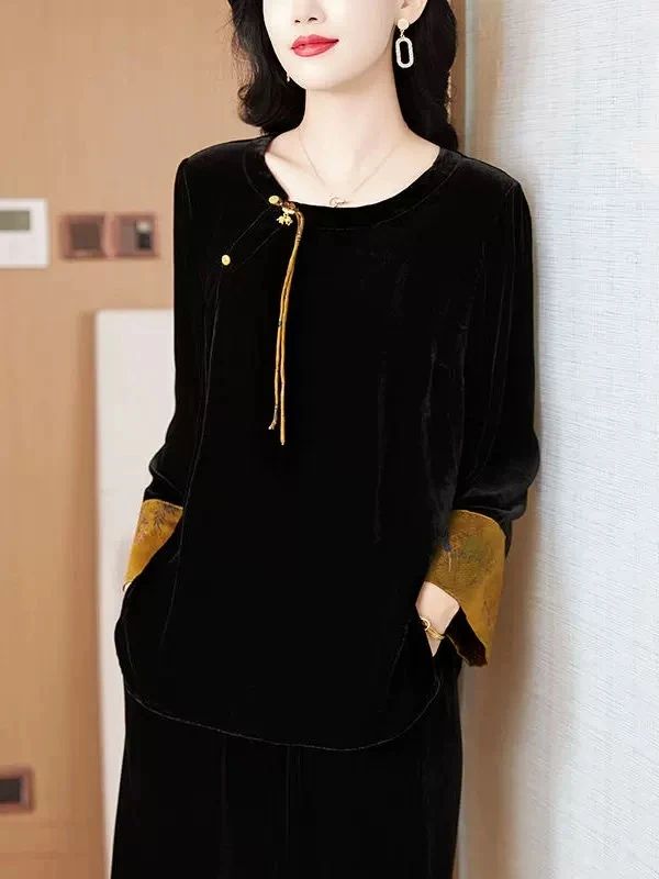 【胜华严选】金丝绒五分袖国风上衣+裤子套装（直播间款）609+667