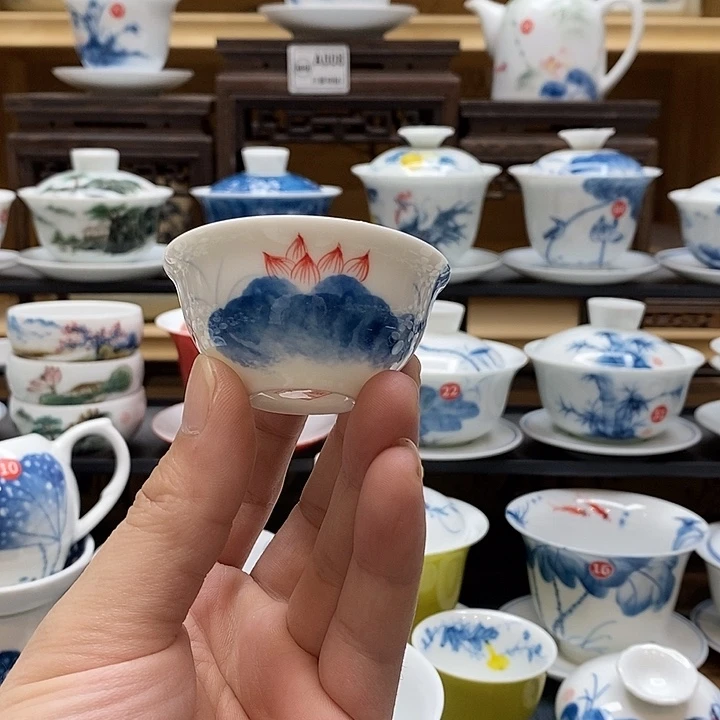 帝***蟹手绘微瑕荷花杯子1只