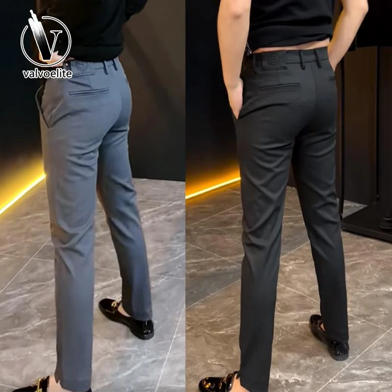 VALVOELITE夏季男休闲潮流百搭商务抗皱小脚裤气质修身直筒小西裤