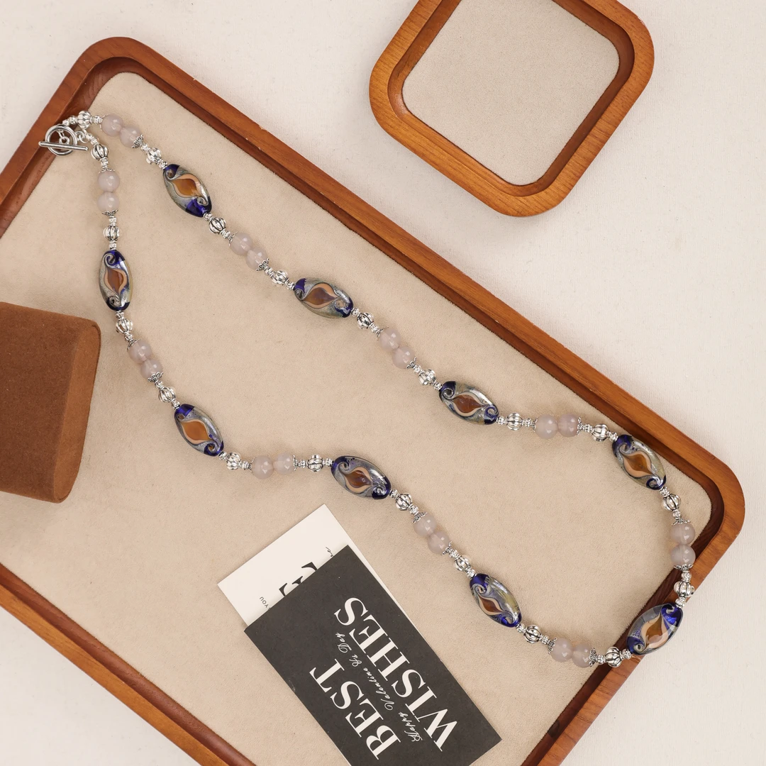 合金项链 LZ2259 老料扁珠米汤色琉璃项链