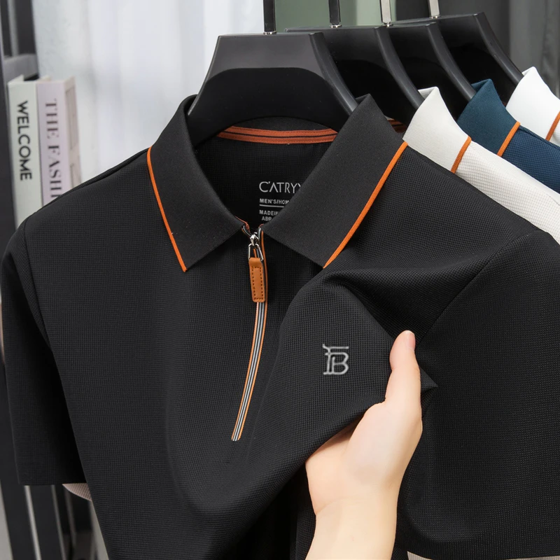 专柜英伦巴宝家奢品男士短袖polo衫时尚商务t恤冰感夏季透气上衣