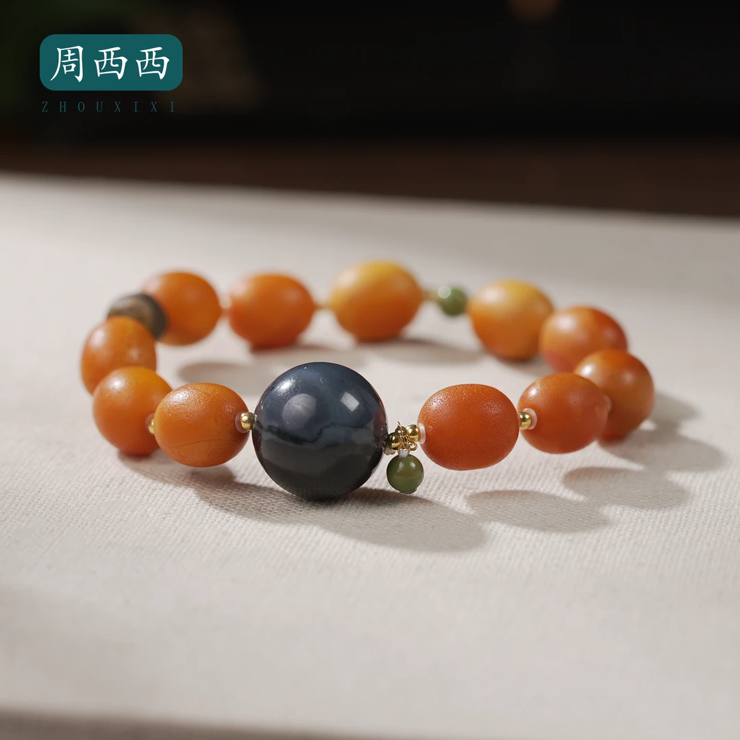 周西西精美18K蜜蜡青花路路通手串9mm气质百搭多样性发货19428