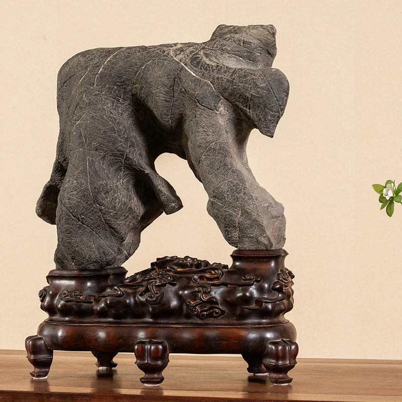 清代 灵璧石象形文房赏石（红木座） 古董收藏品