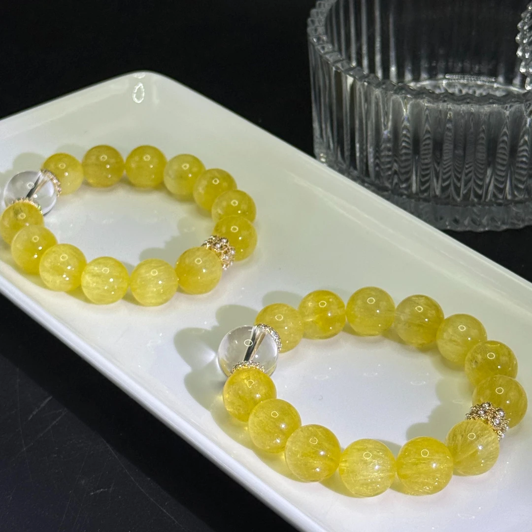纯天然莫妈设计款 “富贵”拉丝透体黄莹石手串 K58 多样性发其一