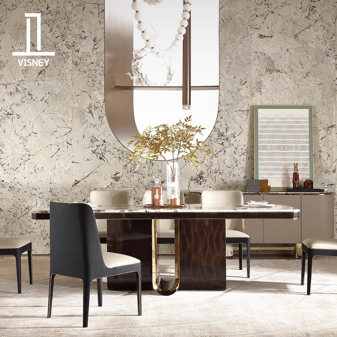 卫诗理Priscilla意式高奢高端奢石实木餐桌高端天然大理石餐台L11