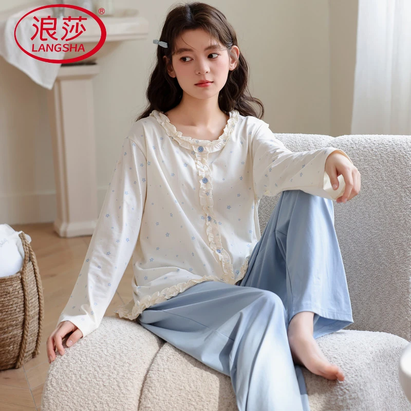 浪莎套头甜美少女松弛感韩系可外穿春秋款学生女生长袖女士带胸垫