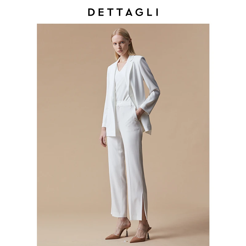 春夏复古奶白色醋酸微喇休闲裤长裤女