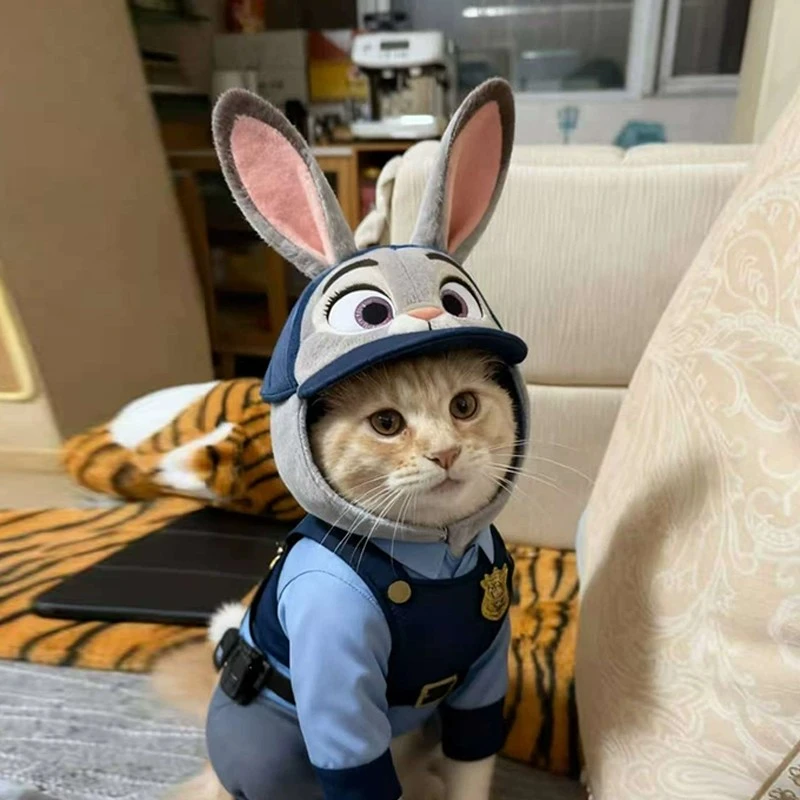 可爱宠物狗狗猫咪帽子冬季加厚兔子警察萌趣毛绒兔兔帽子冬季保暖
