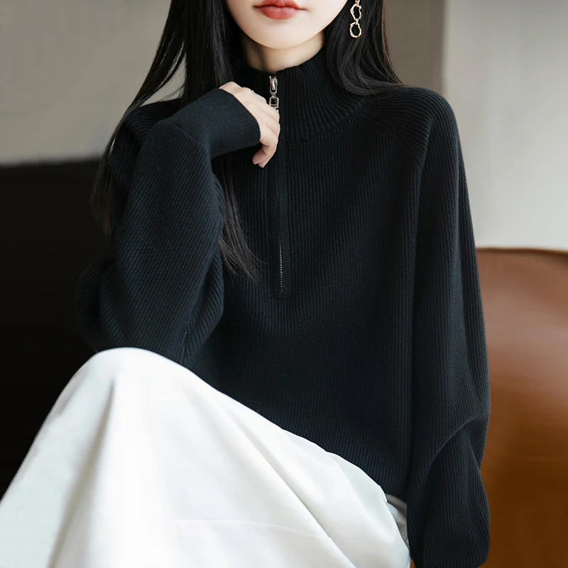 清仓纯100羊毛衫女秋冬2025新款拉链高领毛衣宽松内搭羊绒打底衫