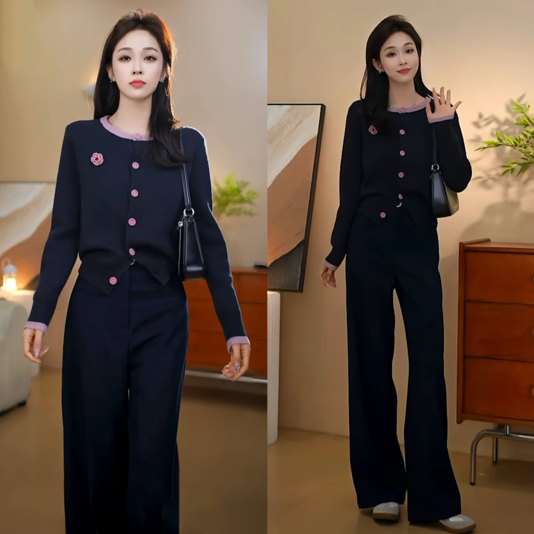 时尚洋气女装2024新款爆款毛衣裤子显瘦气质秋季遮肉两件套精品