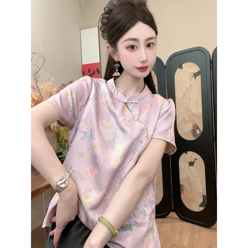 【时宜】2025夏季新款气质百搭显瘦新中式短袖女日常宽松