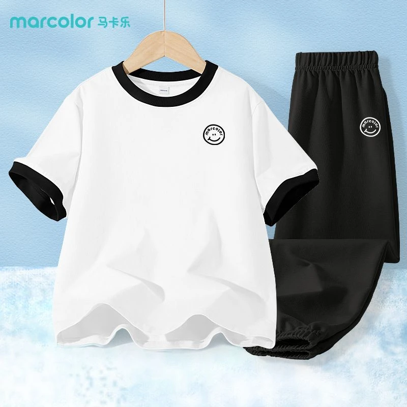 马卡乐童装男童套装夏季男孩帅气潮流运动服儿童纯棉亲肤短袖t恤