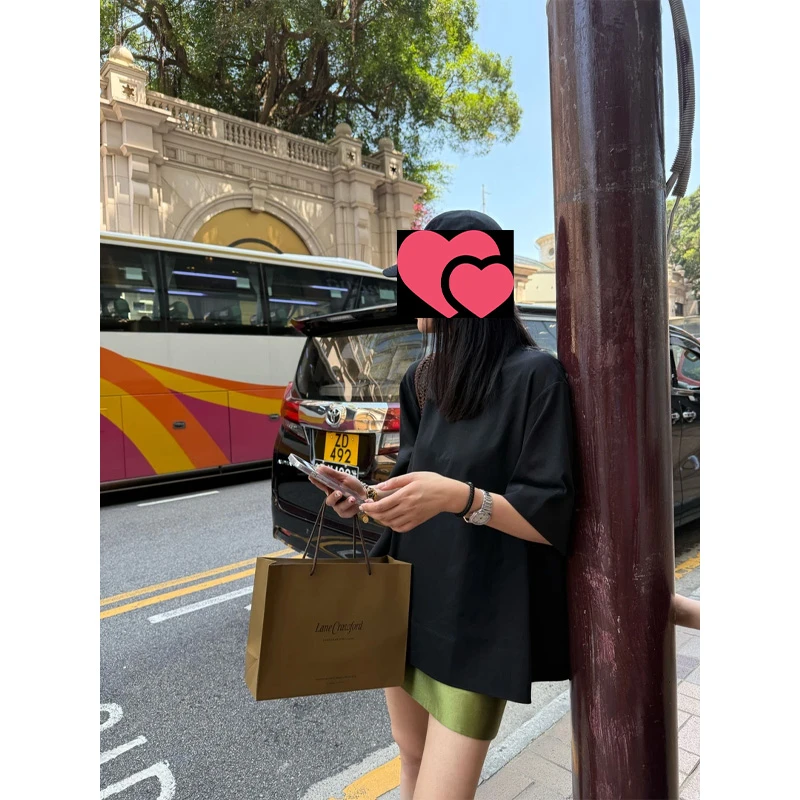 退换货运费补贴“夏日上衣”凉感纯色彩色宽松慵懒T恤