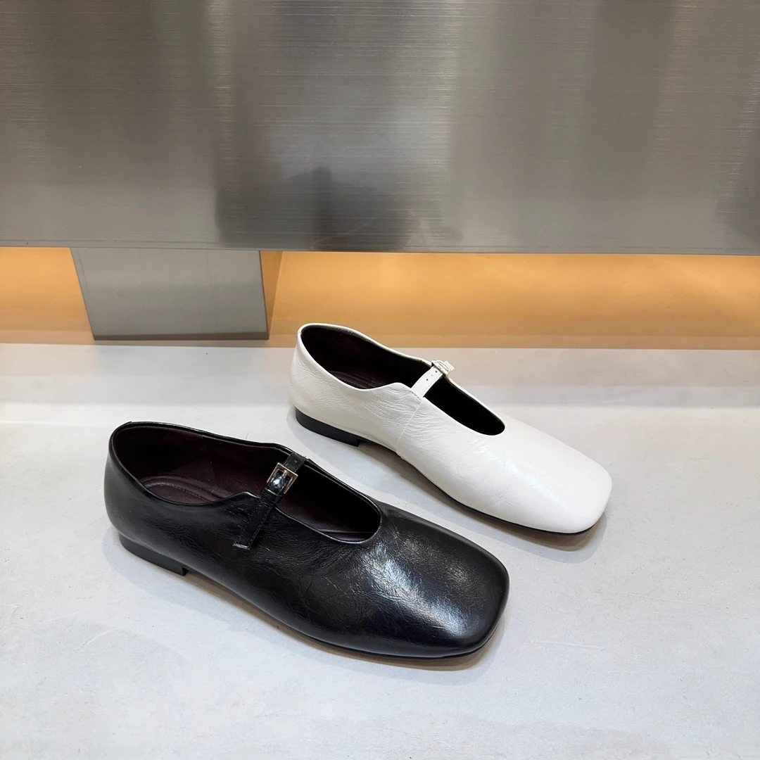 2025春新款软皮一字带平底小皮鞋方头浅口真皮单鞋舒适女鞋3654