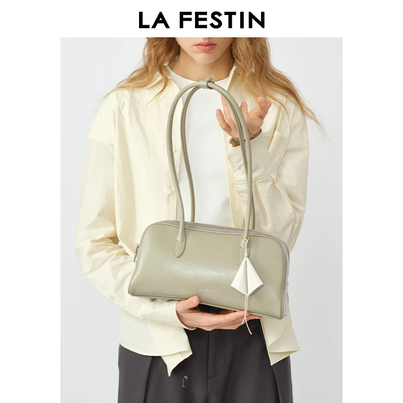 拉菲斯汀筝筝法棍包包女式2025新款绿色单肩腋下女包通勤保龄球包