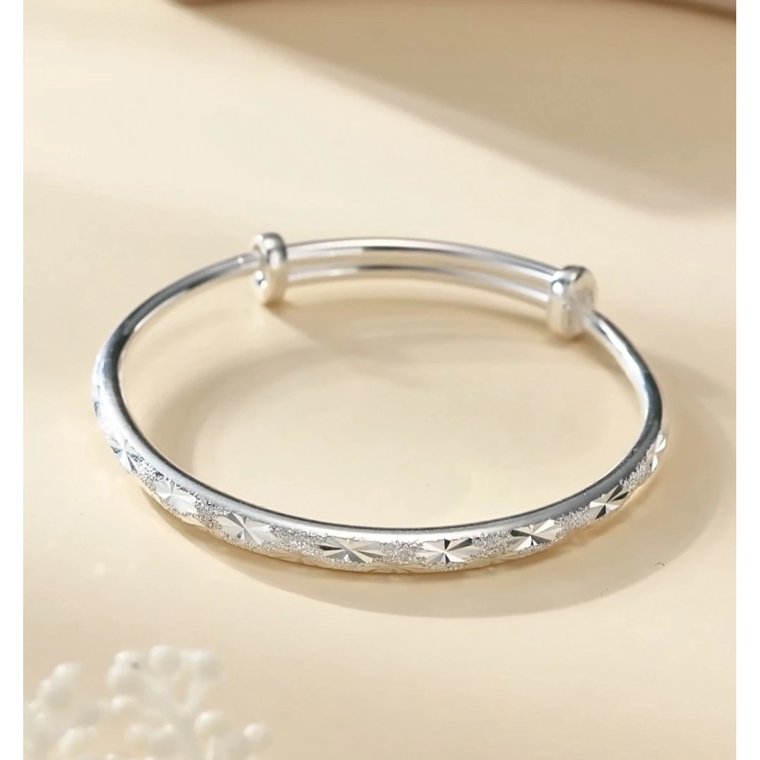 足银手镯 72号链接 足银满天星手镯女推拉活口实心银镯子送妈妈