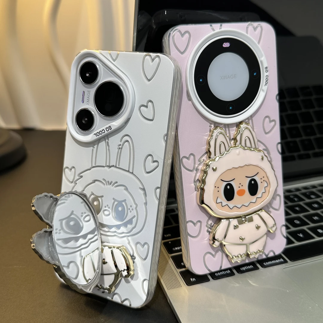 镂空爱心小怪兽支架适用苹果16PRO元气手机壳华为vivo小米oppo套