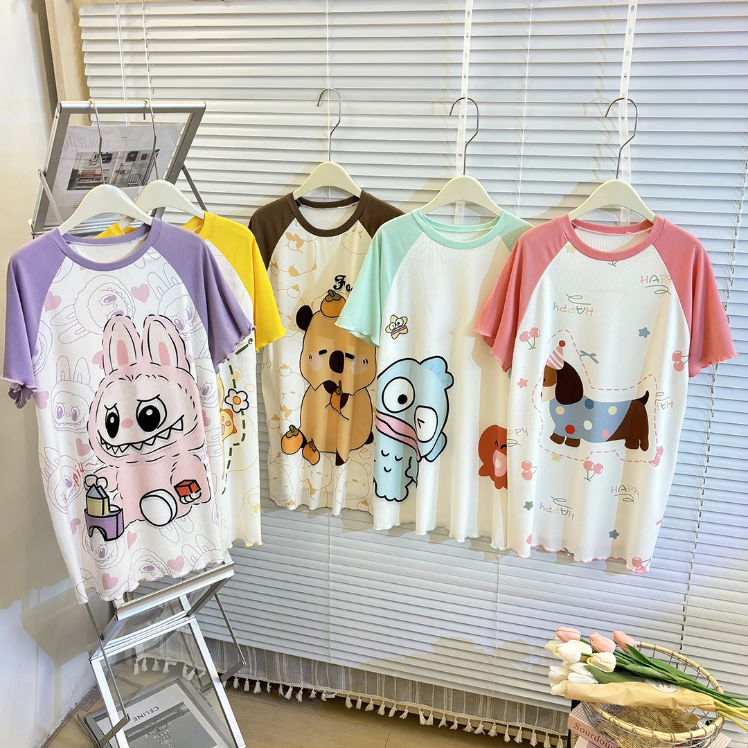 【夏季新款】儿童插肩卡通睡裙女童宝宝连体薄款家居服短袖