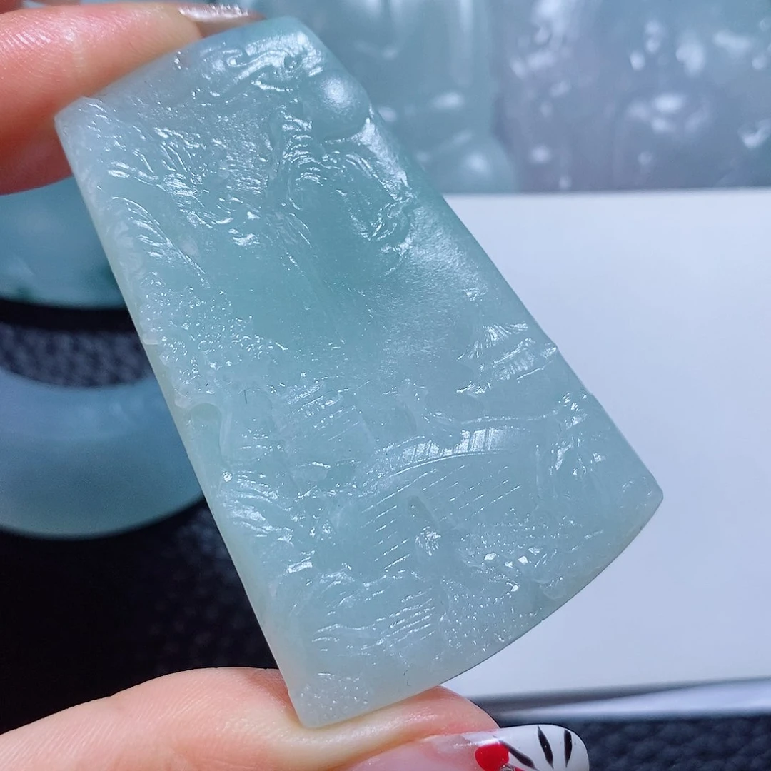 定制翡翠未镶嵌毛货付款后确认抛光