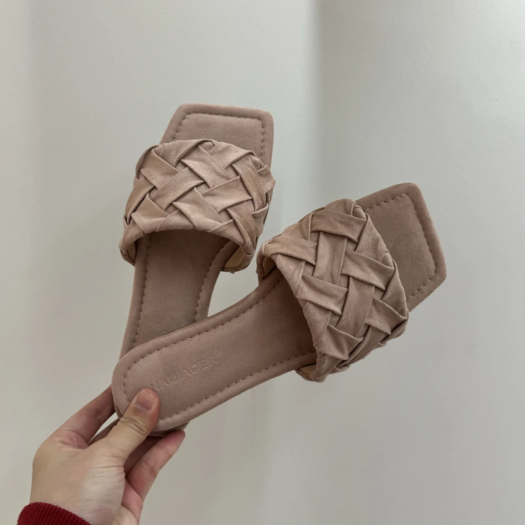 平底沙滩露趾拖鞋外穿仙女鞋子2025春夏新款百搭方头蓝色一字拖女