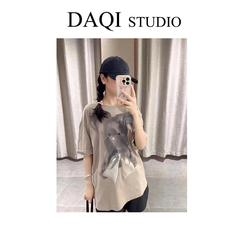 【长毛狗蝴蝶结】夏季新款卡通宽松休闲短袖T恤G189-1098