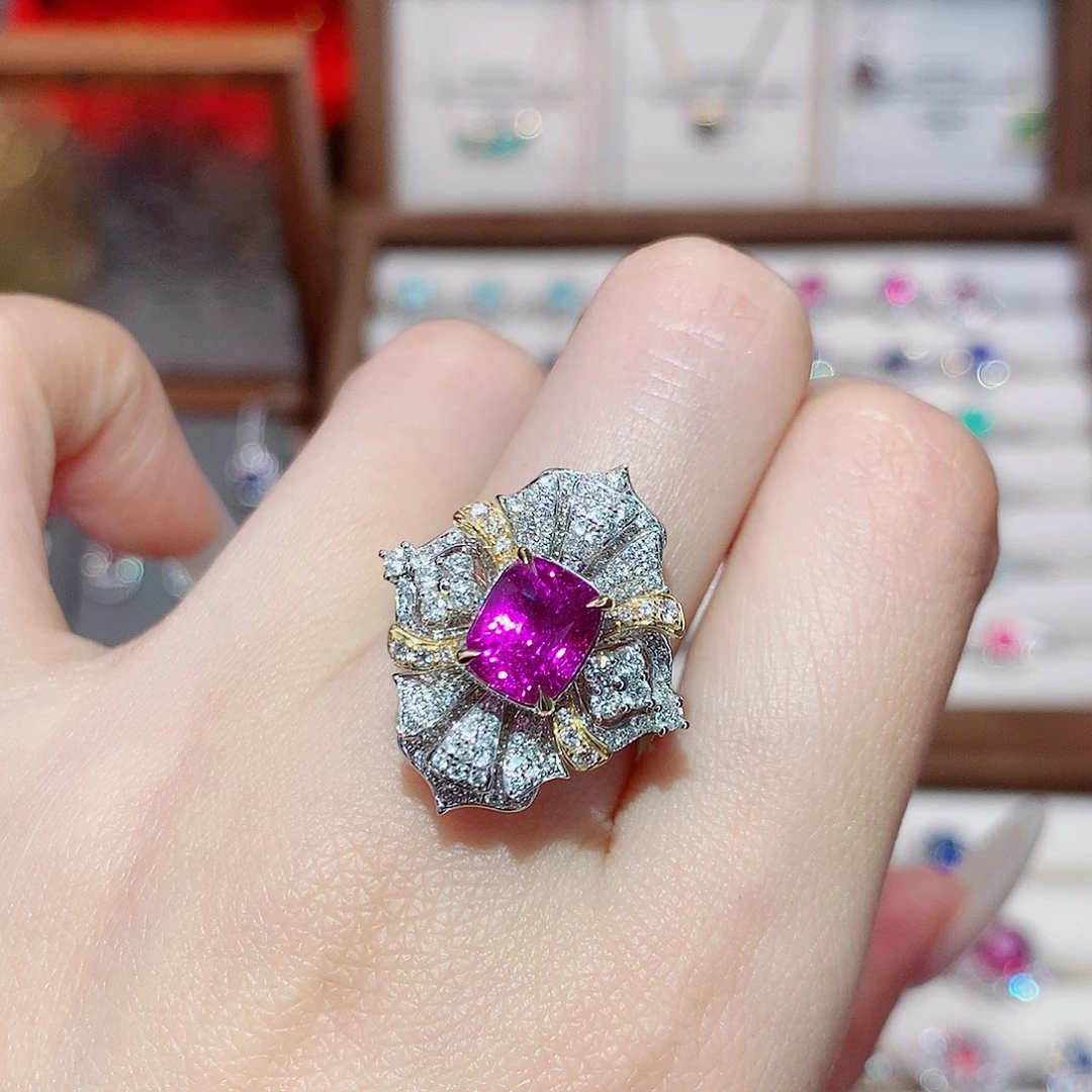 18K金镶嵌戒指彩色蓝宝石3.01ct/天然宝石/七天无理由