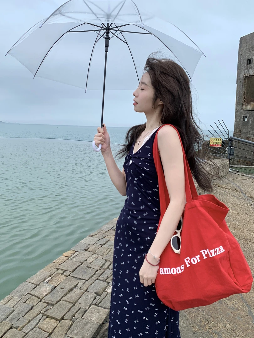 Even一雯【入夏私语】韩系高智感气质设计款碎花蕾丝收腰吊带连衣裙