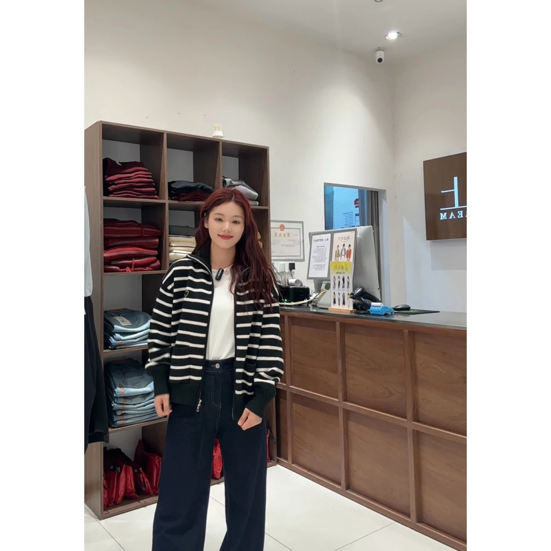 《顺丰现货包邮》双拉链爱心条纹开衫